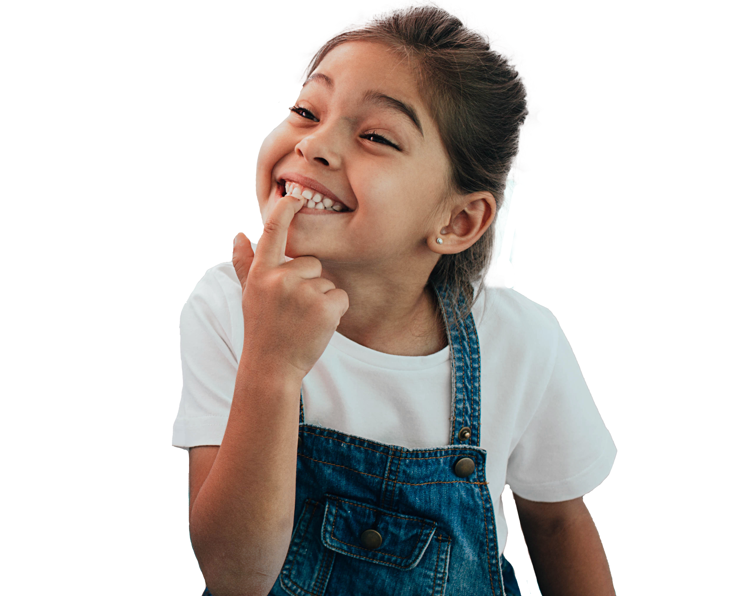 Young girl showing her teeth to the dentist
