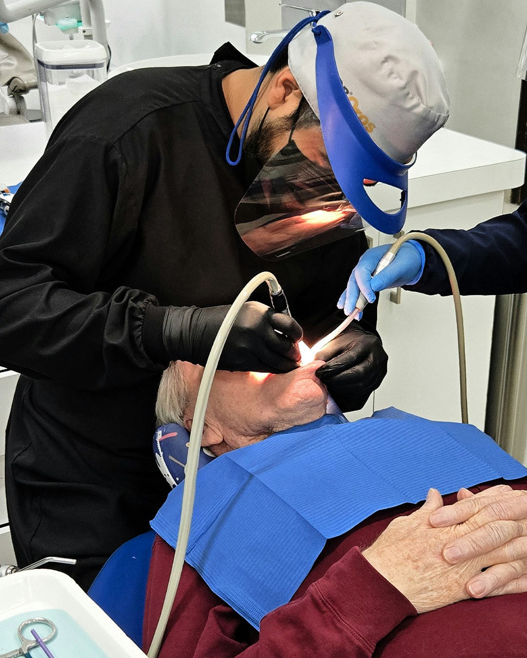 Dental staff with real patient