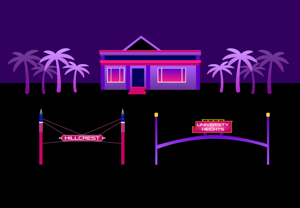 University Heights and Hillcrest signs