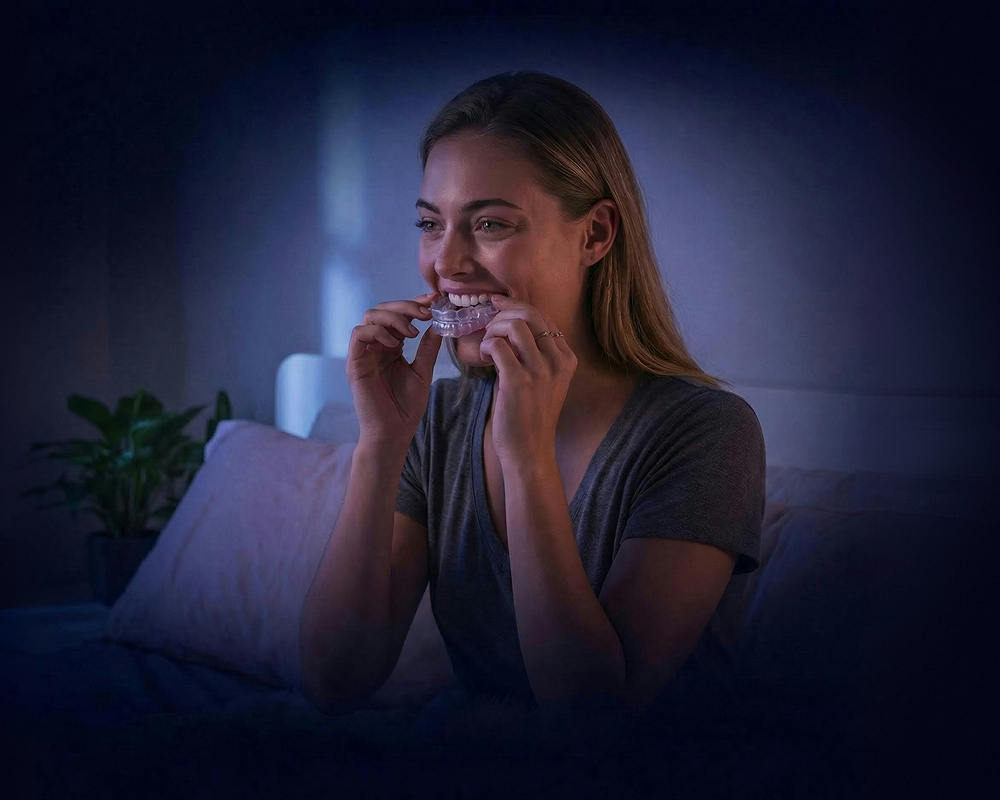 Woman putting in Prosomnus in bed