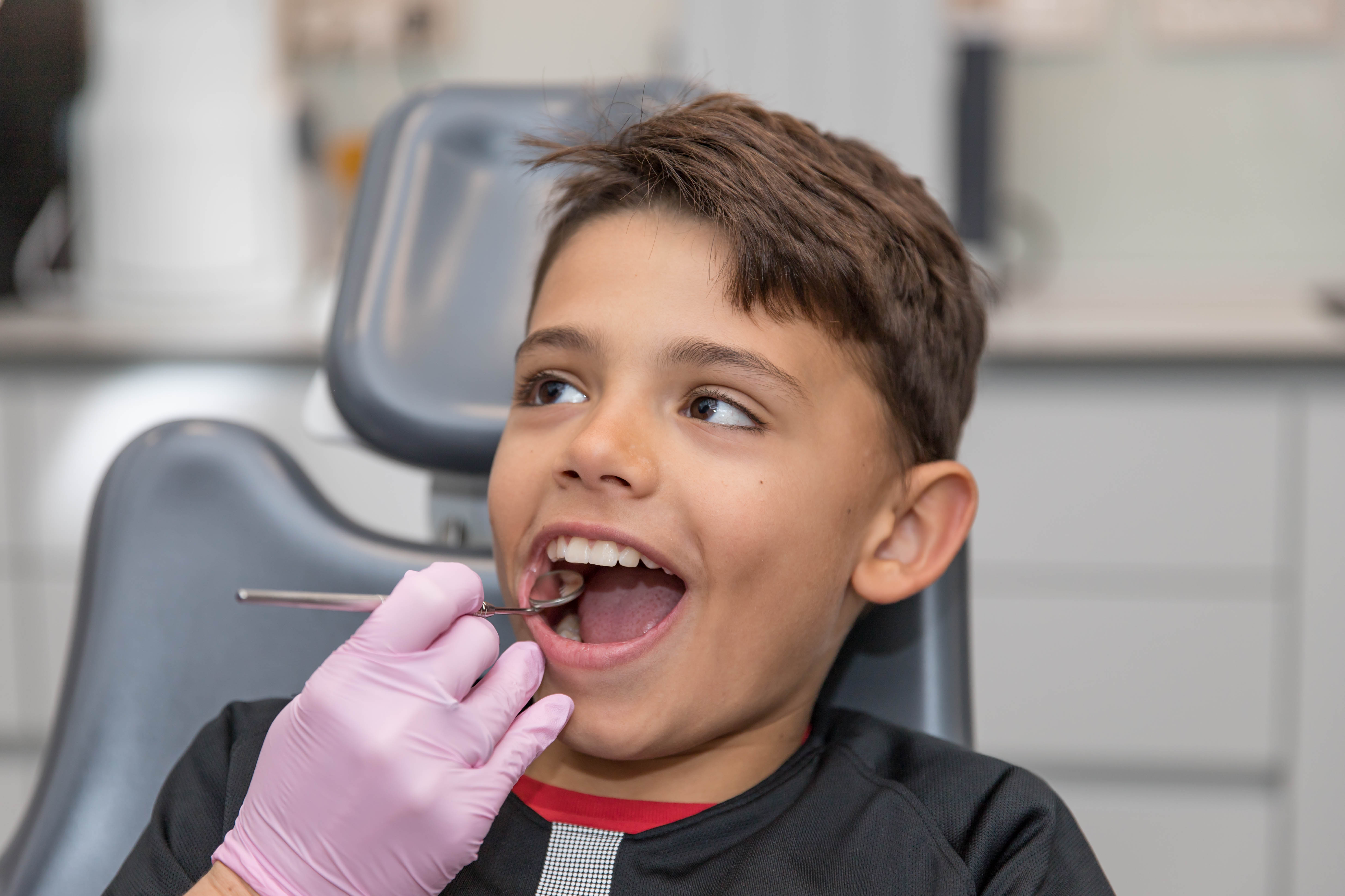 Dentist looking at boy's molars