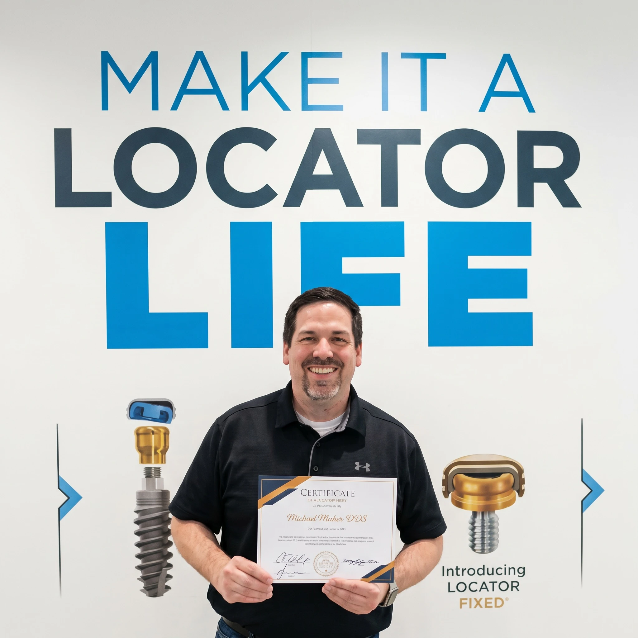 Montz and Maher doctor holding a certificate