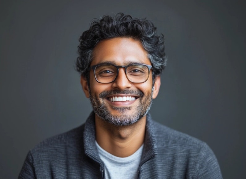 Smiling man with a full head of hair