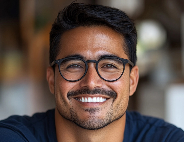 man wearing glasses with great short hair