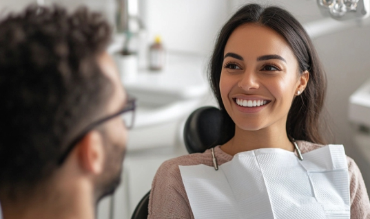 Happy woman at a dental consultation