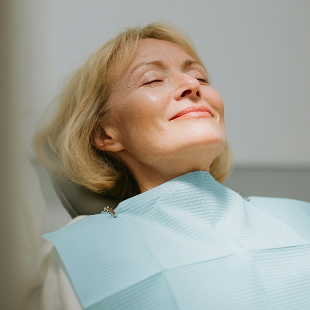 Relaxed patient reclining in dental chair