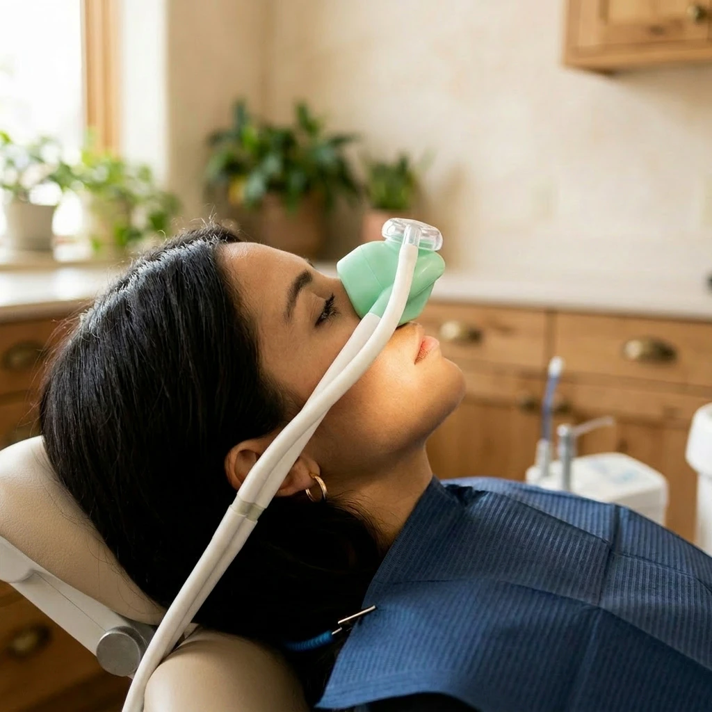 woman receiving nitrous at the dentist