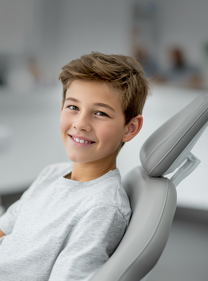 smiling boy in dental chair