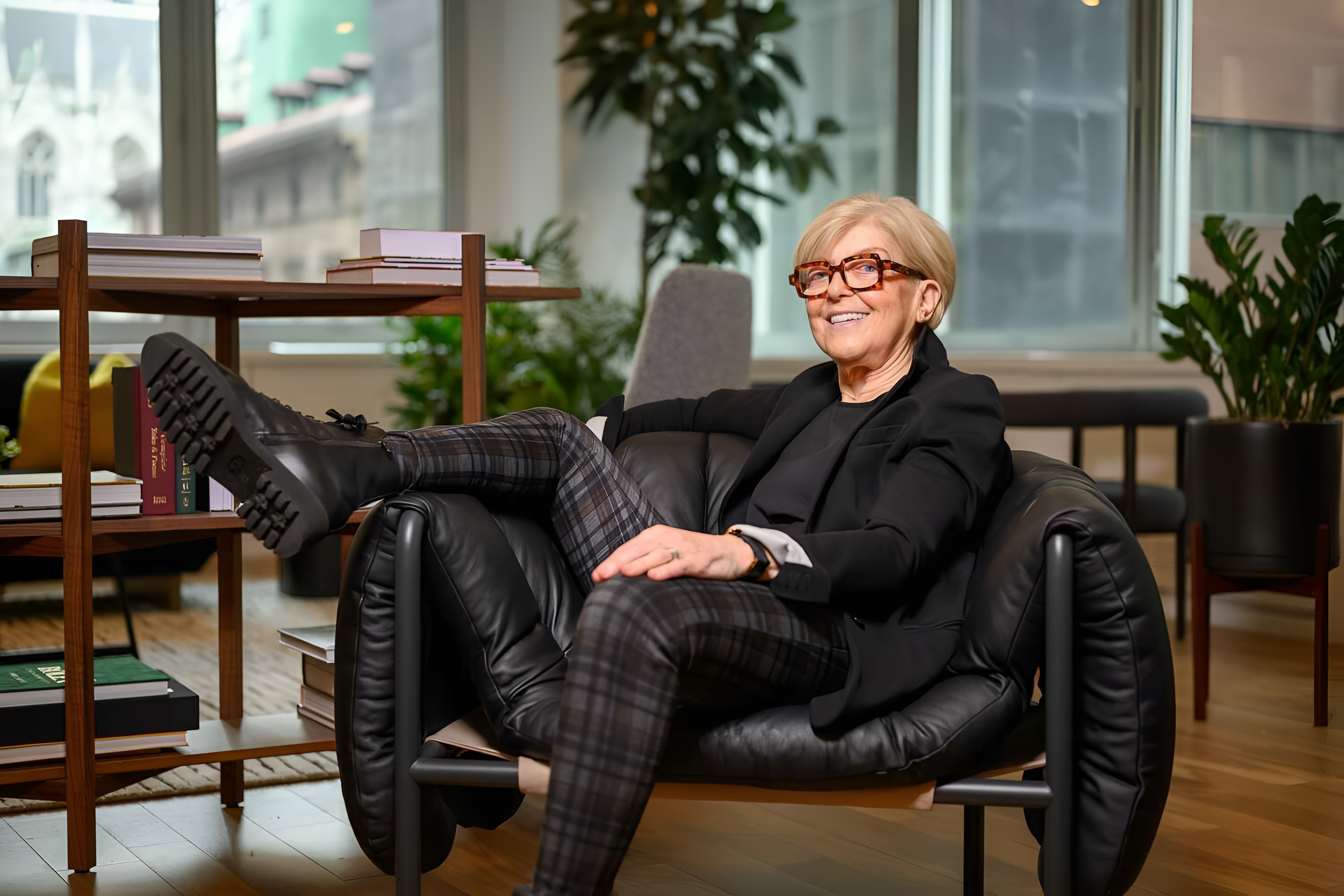 relaxing in sleek waiting room