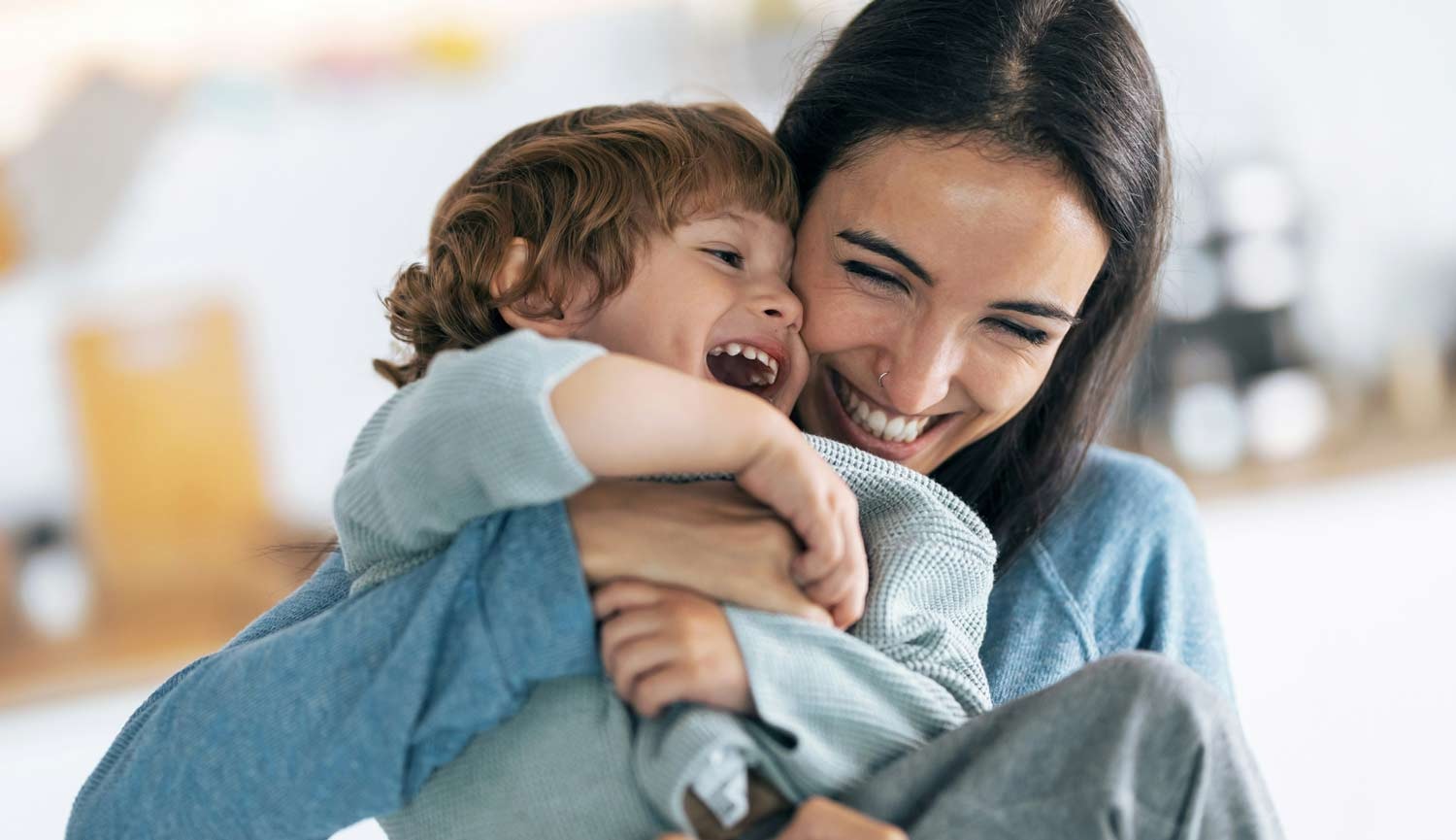 Mother and son playing