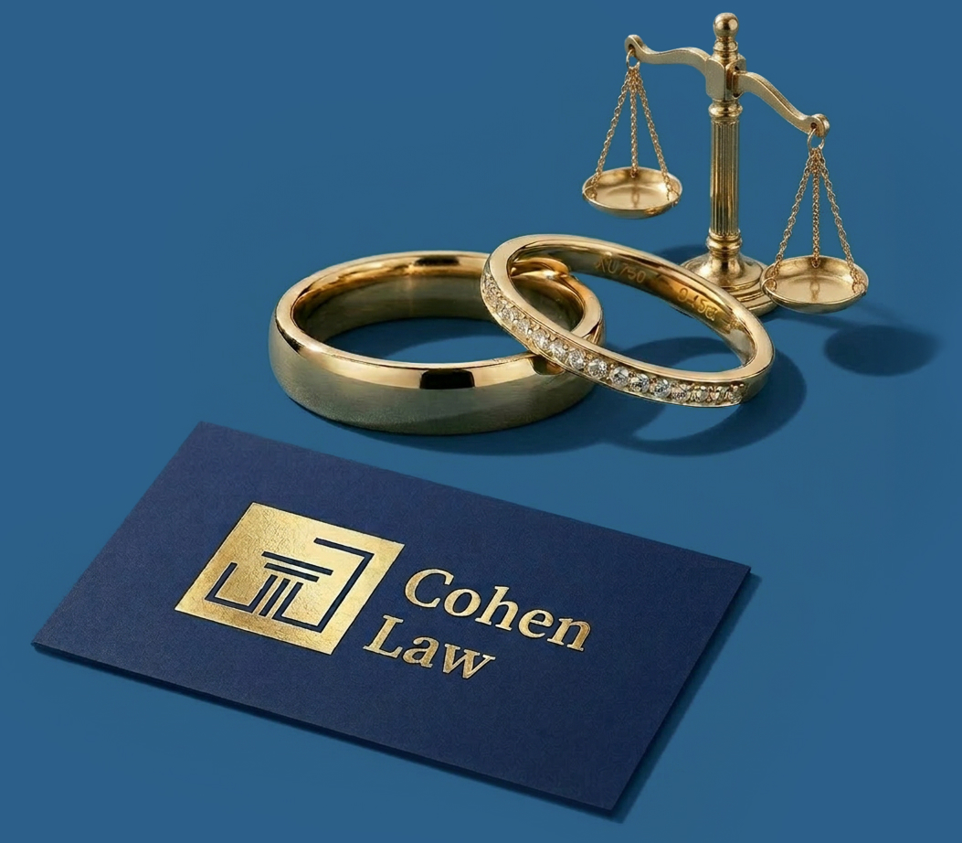 wedding rings and justice scale