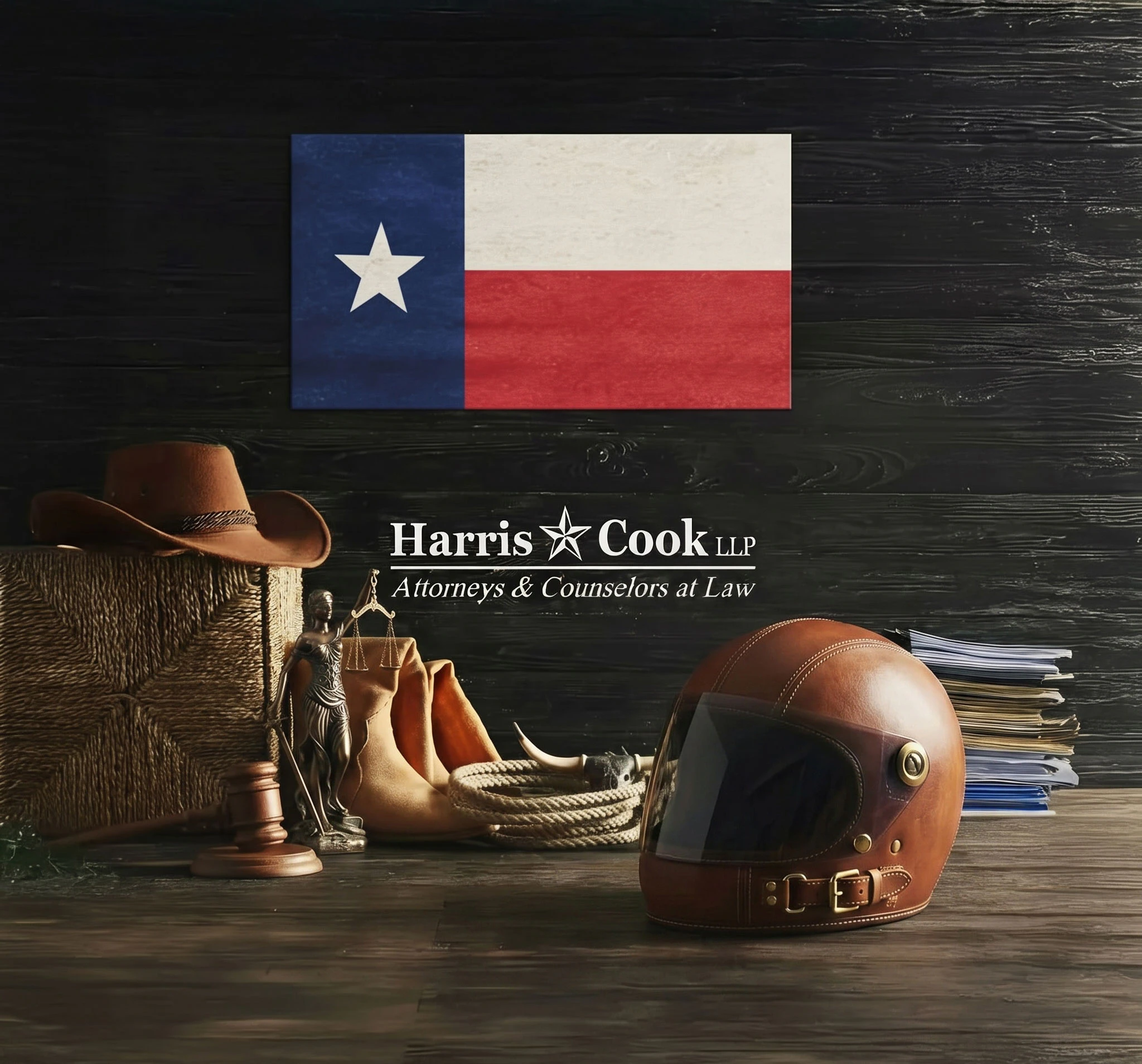 Harris Cook Law logo with motorcycle helmet