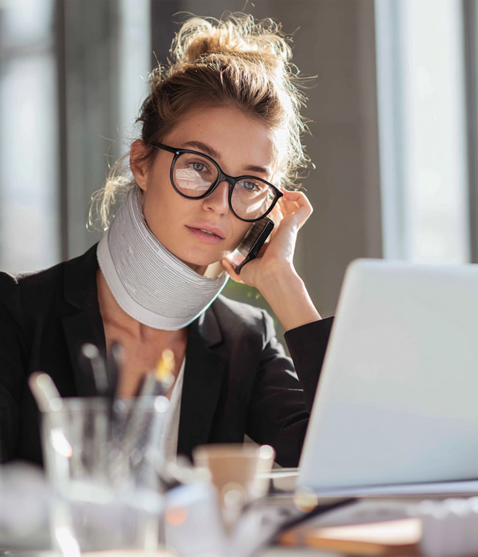 woman in a neck brace
