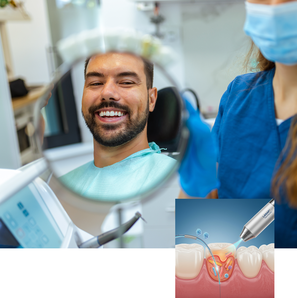 Smiling man at the dentist and LANAP procedure