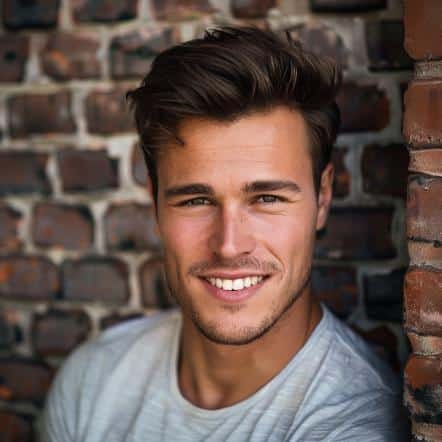 Man leaning against brick wall