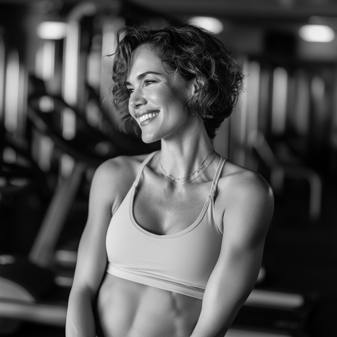 Woman smiling in sports bra