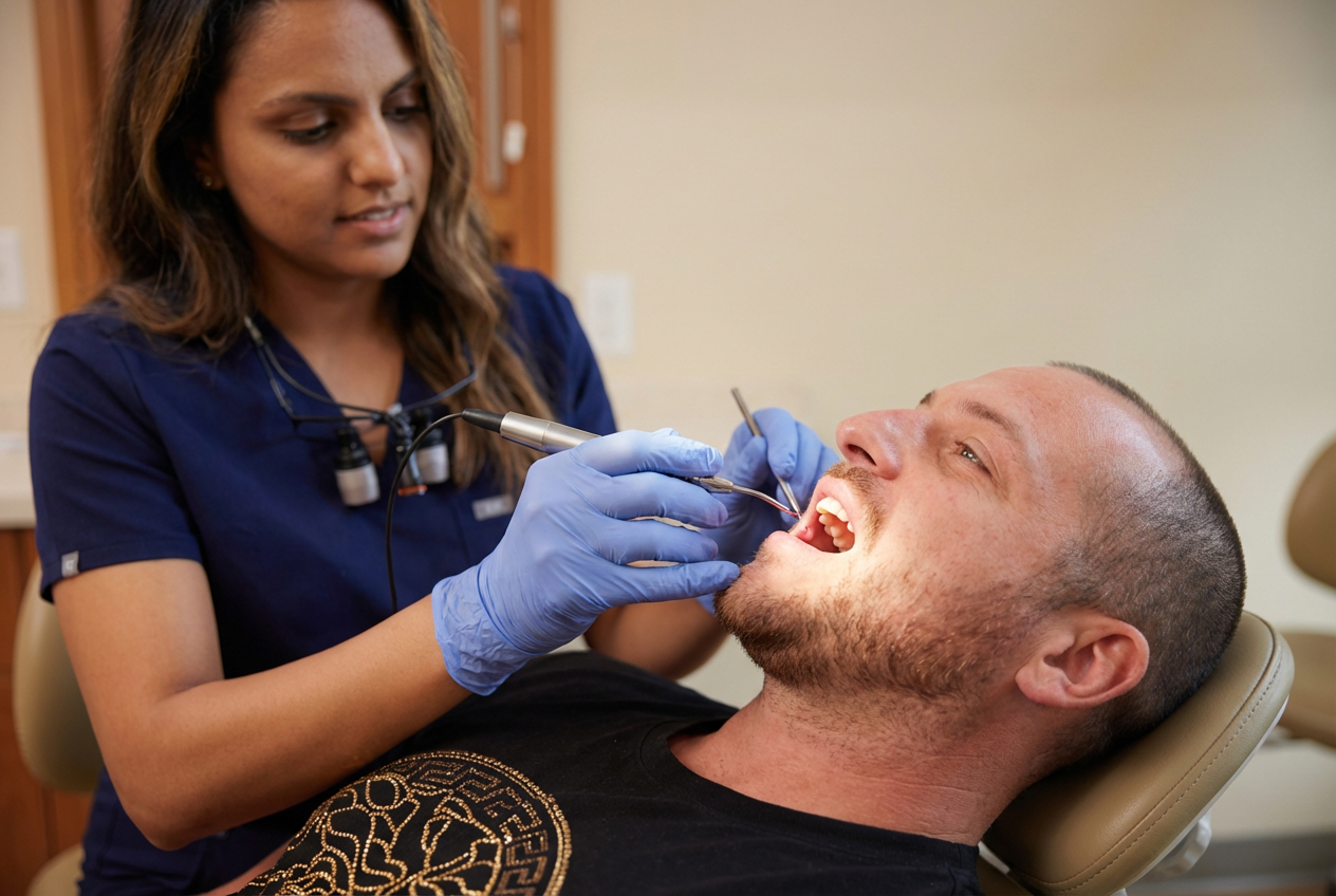 Dr. Janaki Gajjar working on a patient