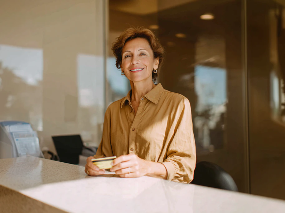 woman paying for her care