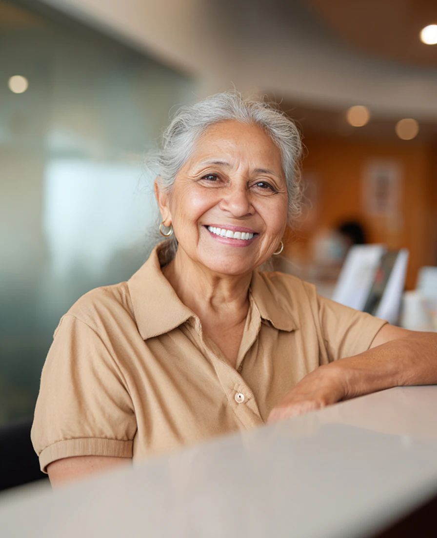 smiling woman in a dental office