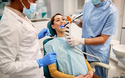 woman getting her teeth whitened