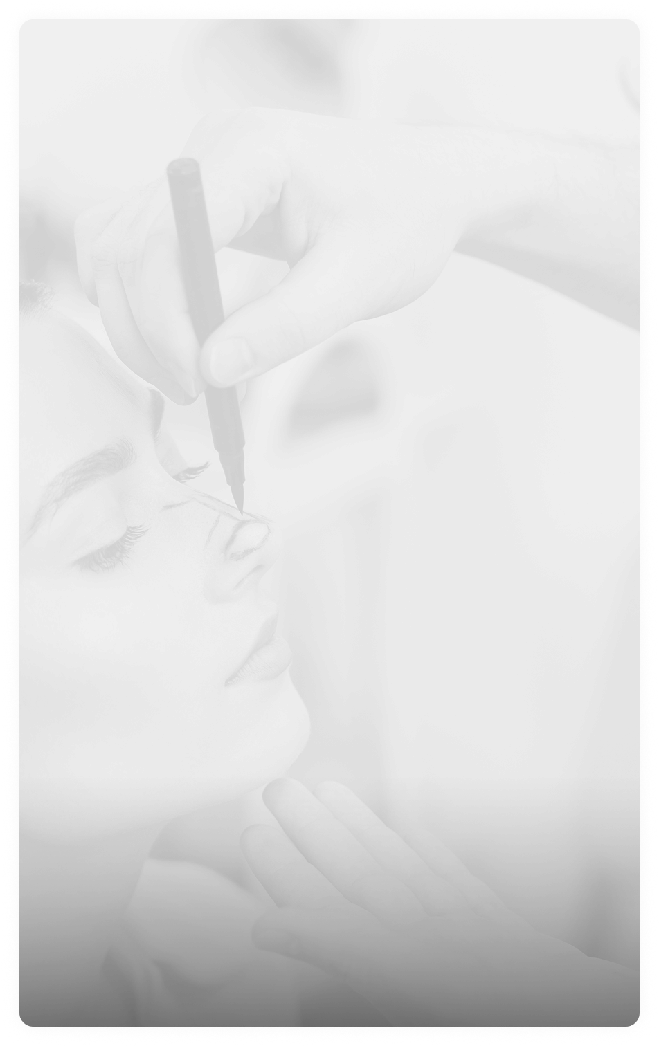 white toned image of the doctor mapping a client's nose