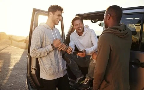 Laughing group of young men