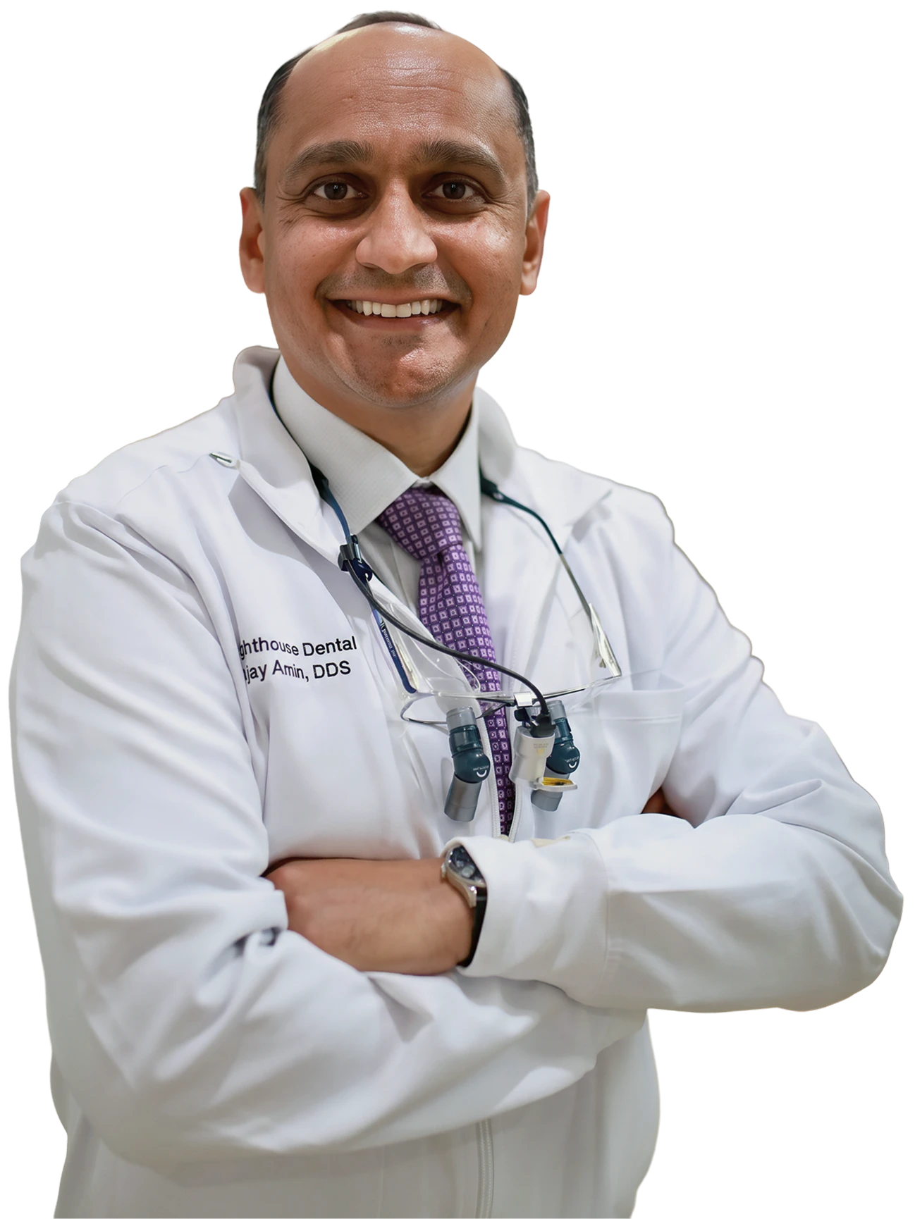 Dr. Ajay Amin in lab coat
