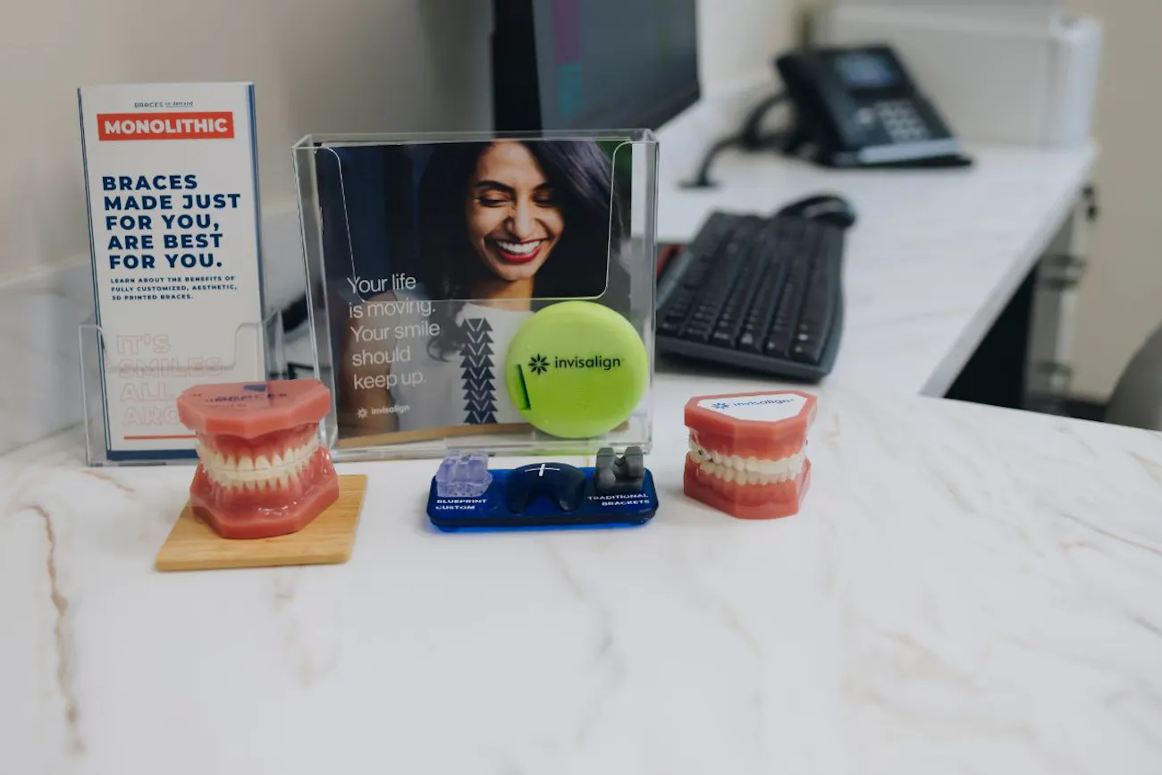 Clear aligners and braces at the front desk