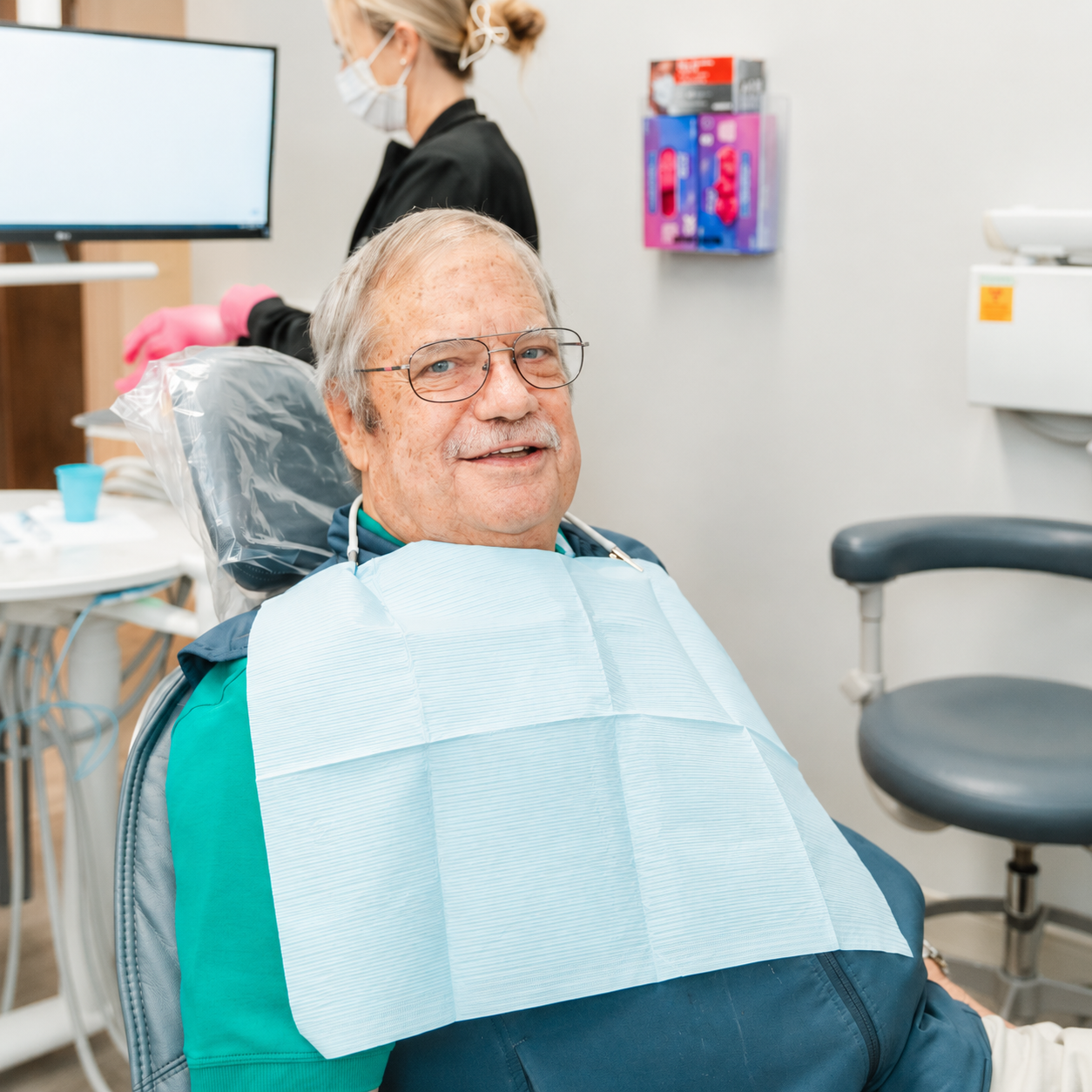 older man in dentist chair
